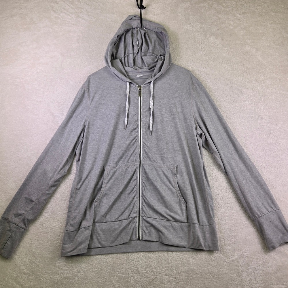 Heather Gray Full Zip Hoodie Lightweight Long Sleeve Thumbhole Sweatshirt XL